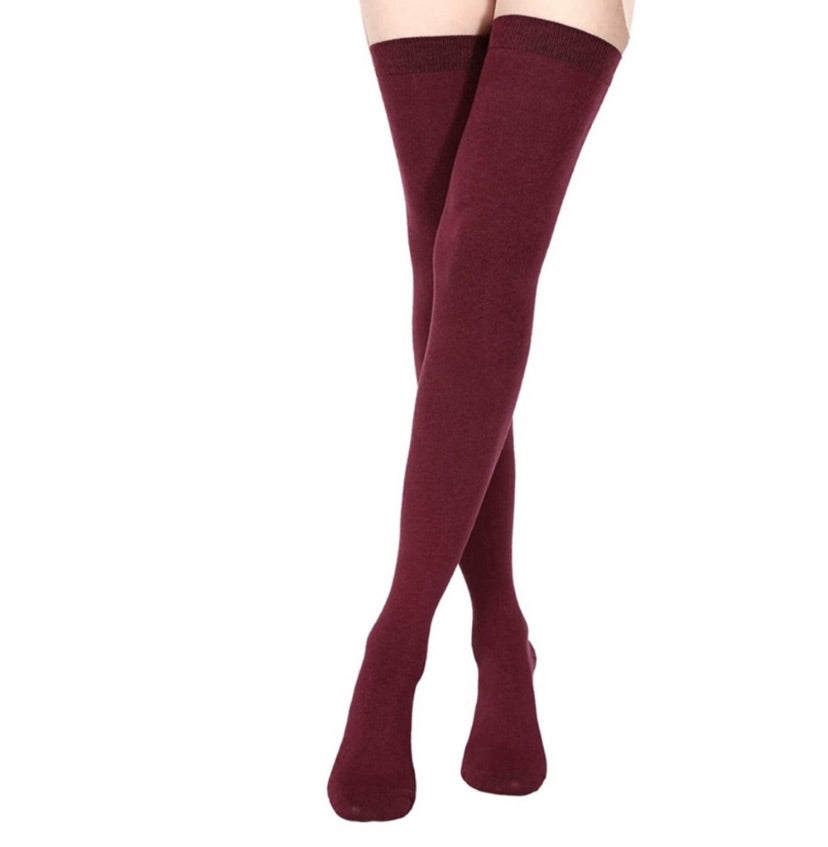 Burgundy Over the Knee Thigh High Socks