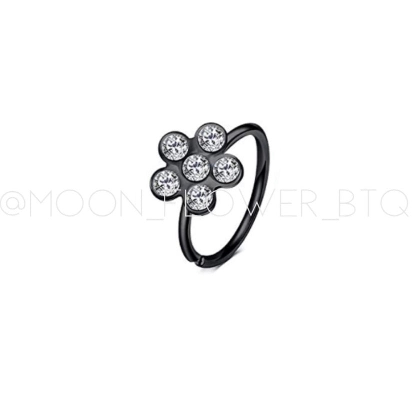 Black Flower Hoop Nose Ring