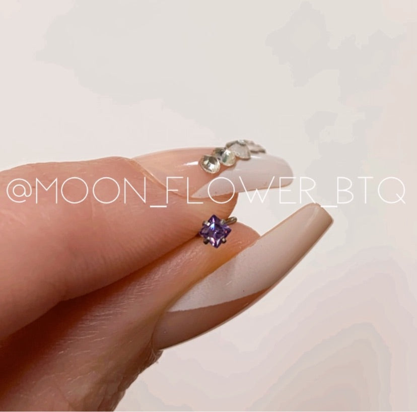 Purple Square CZ L Shaped Nose Ring