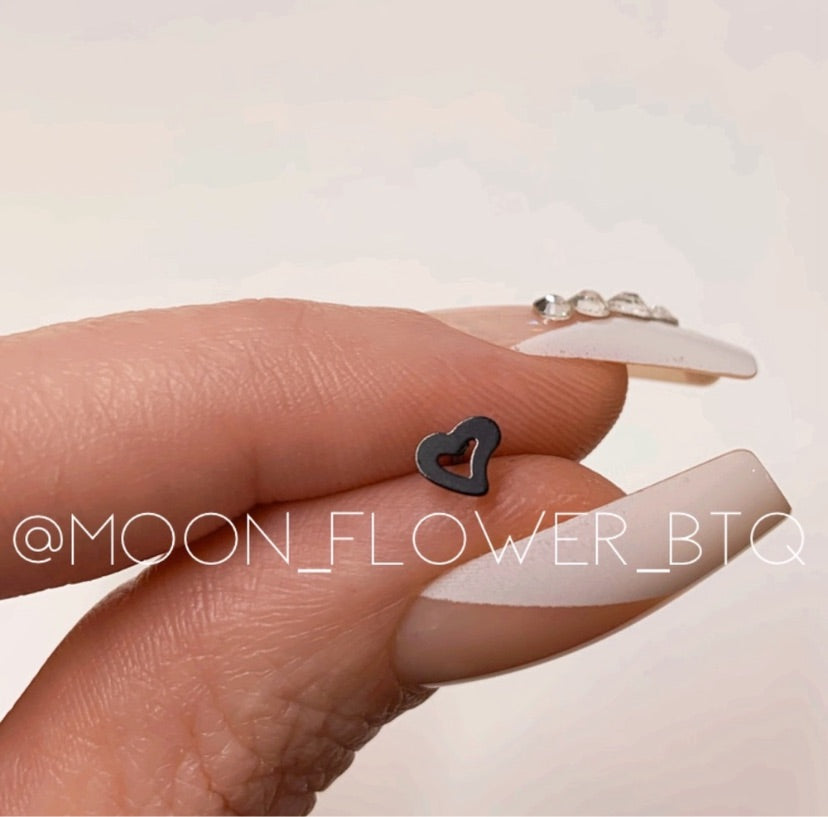 Black Open Heart L Shaped Nose Ring