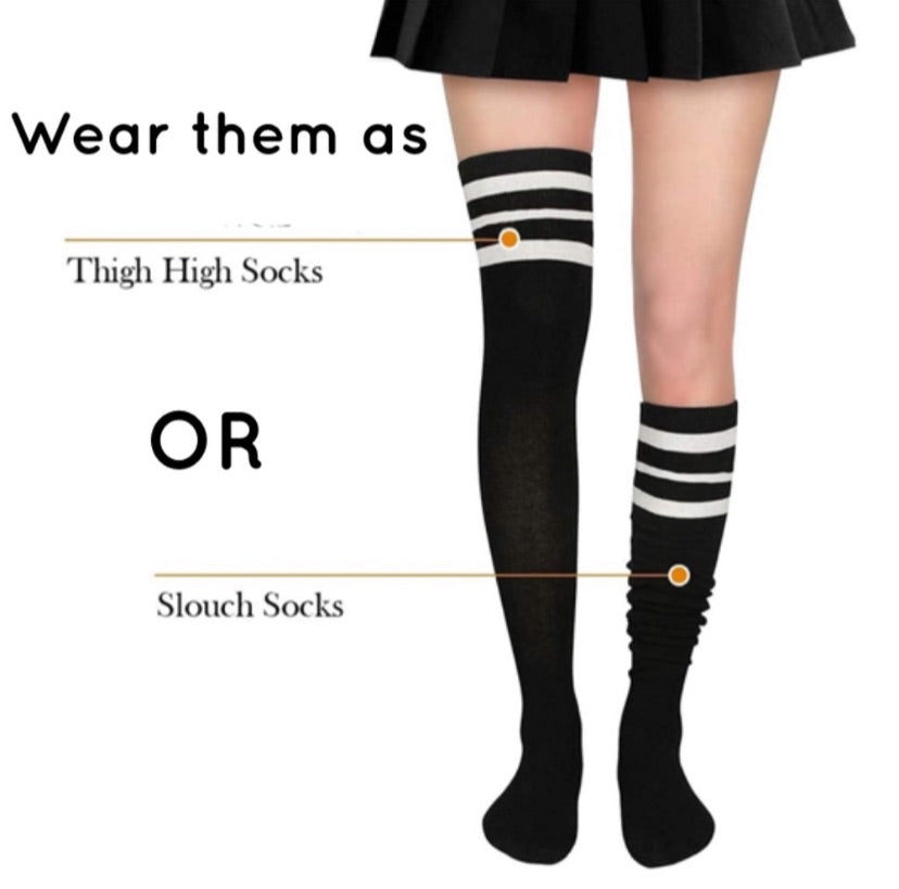 Black White Over the Knee Thigh High Socks