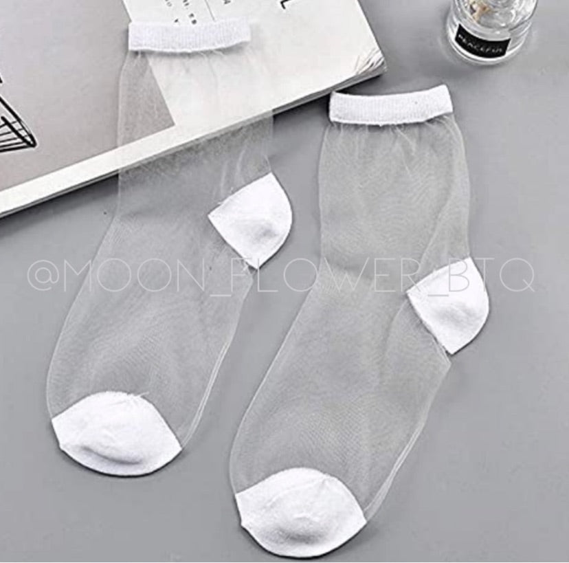 White Sheer Mesh Transparent Nylon Socks