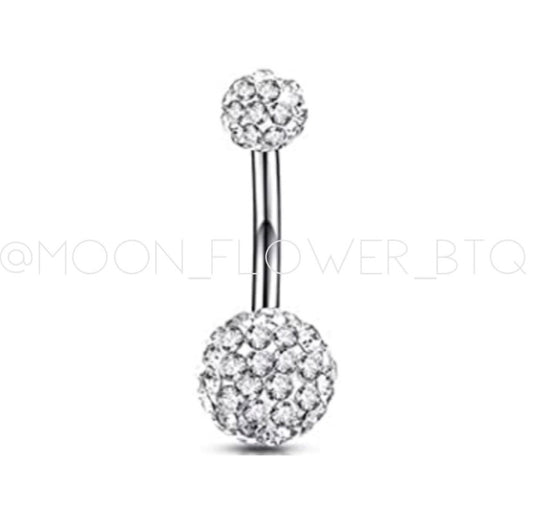 Clear CZ Encrusted Belly Button Navel Ring