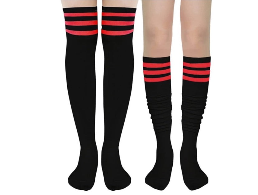 Black Red Over the Knee Thigh High Socks