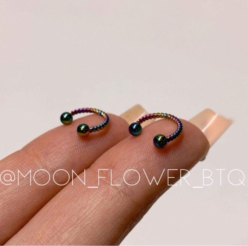 Twisted Rainbow Horseshoe Barbell Earrings