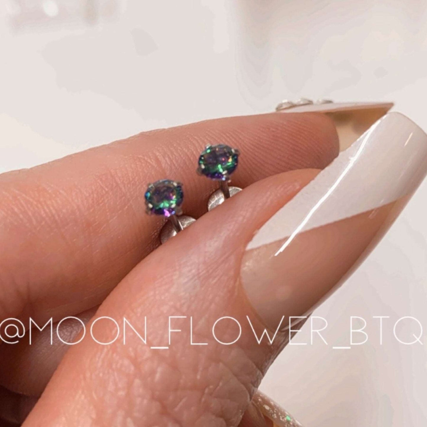 Tiny Silver Rainbow CZ Earrings