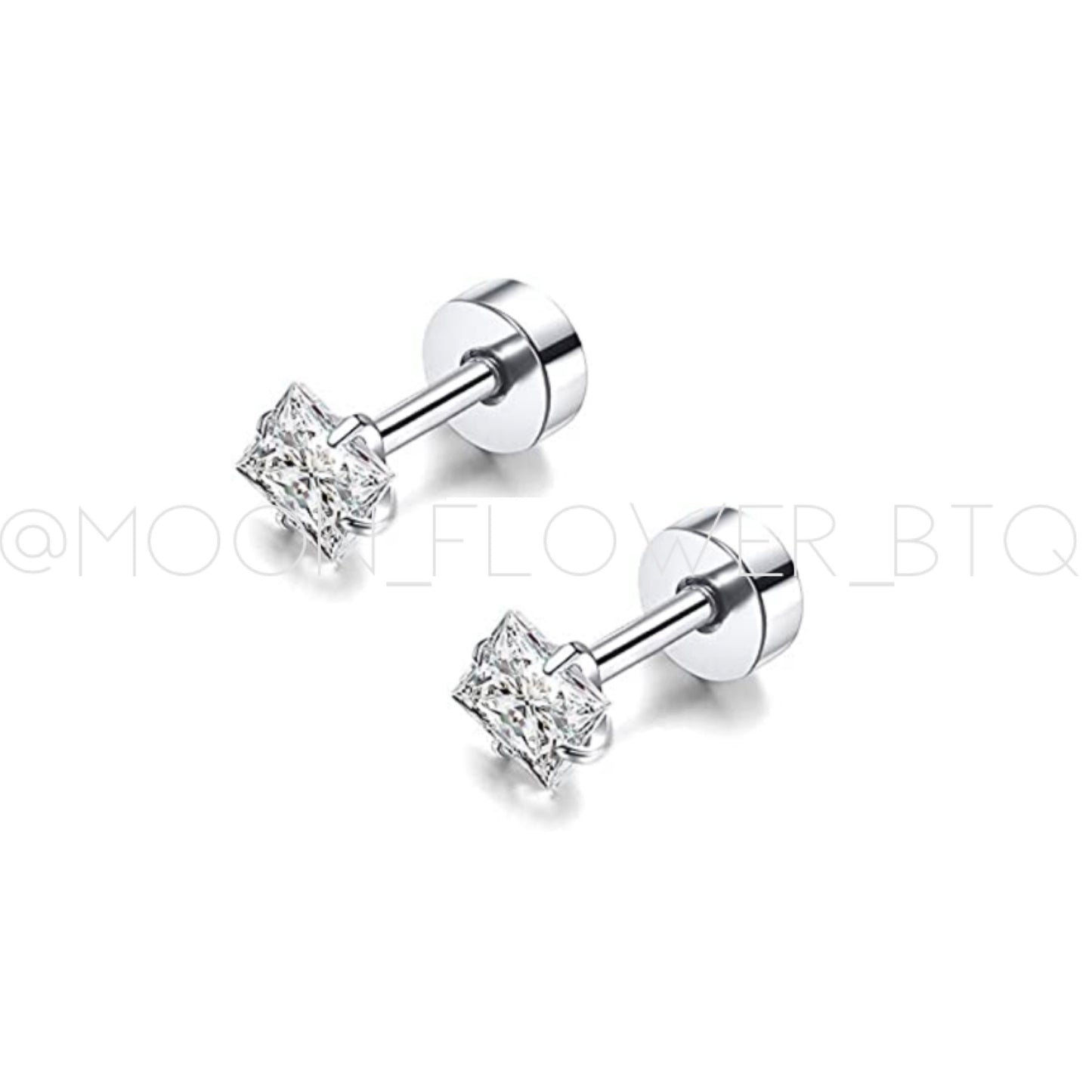 Tiny Silver Square CZ Earrings