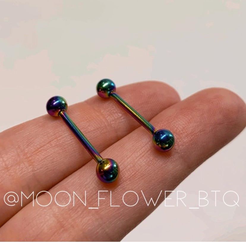 Rainbow Barbell Nipple Rings