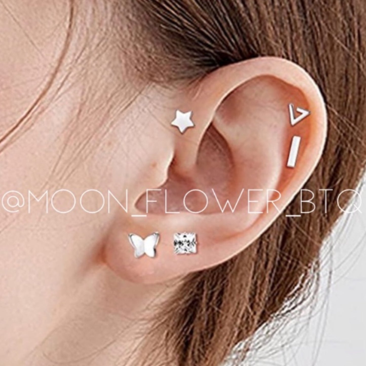 Tiny Silver Triangle Flat Back Earrings