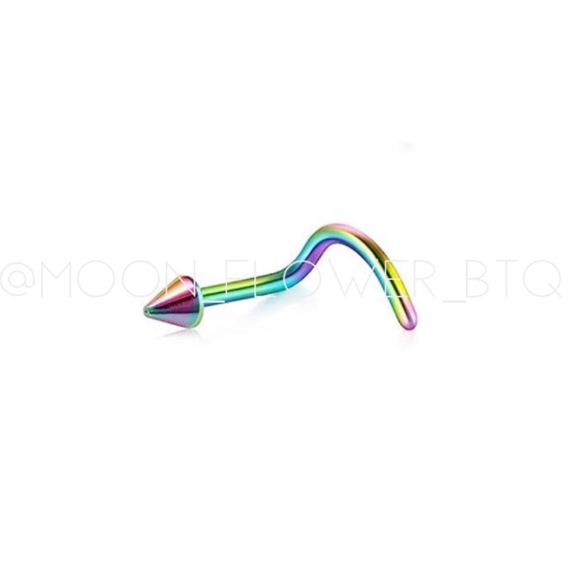 Rainbow Spiked Hook Screw Nose Ring