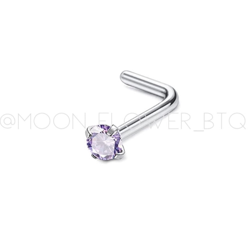 Purple Round CZ L Shaped Nose Ring