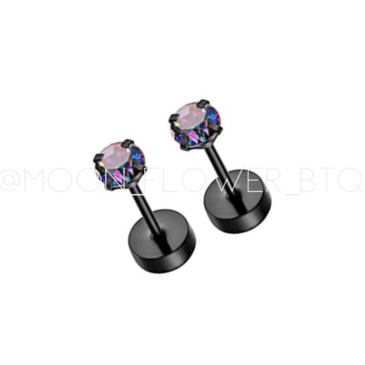 Tiny Black Rainbow CZ Earrings