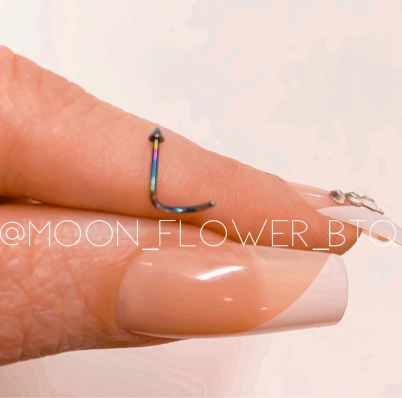 Rainbow Spiked Hook Screw Nose Ring