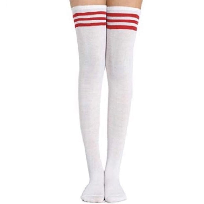 White Red Over the Knee Thigh High Socks