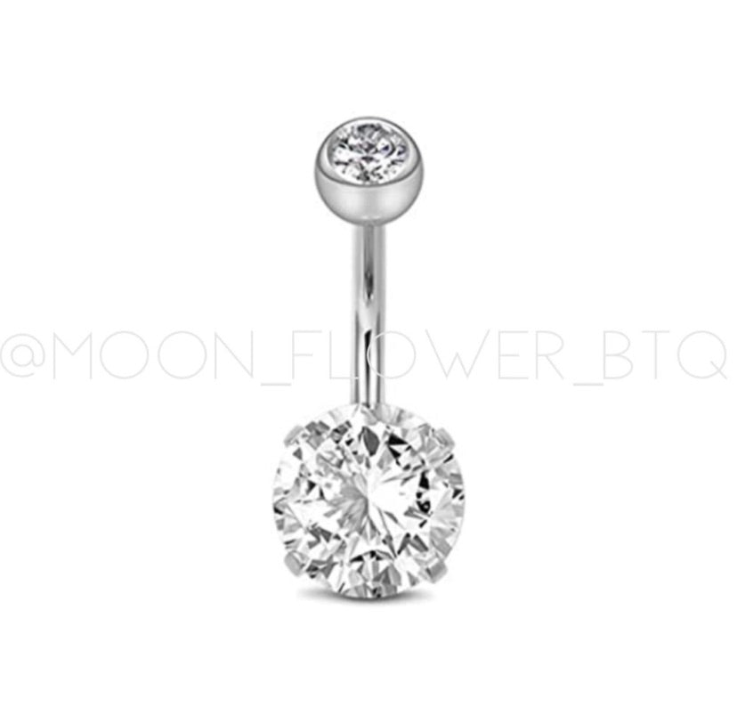 Silver Double CZ Belly Button Navel Ring