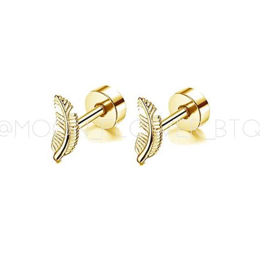 Gold Feather Flat Back Earrings