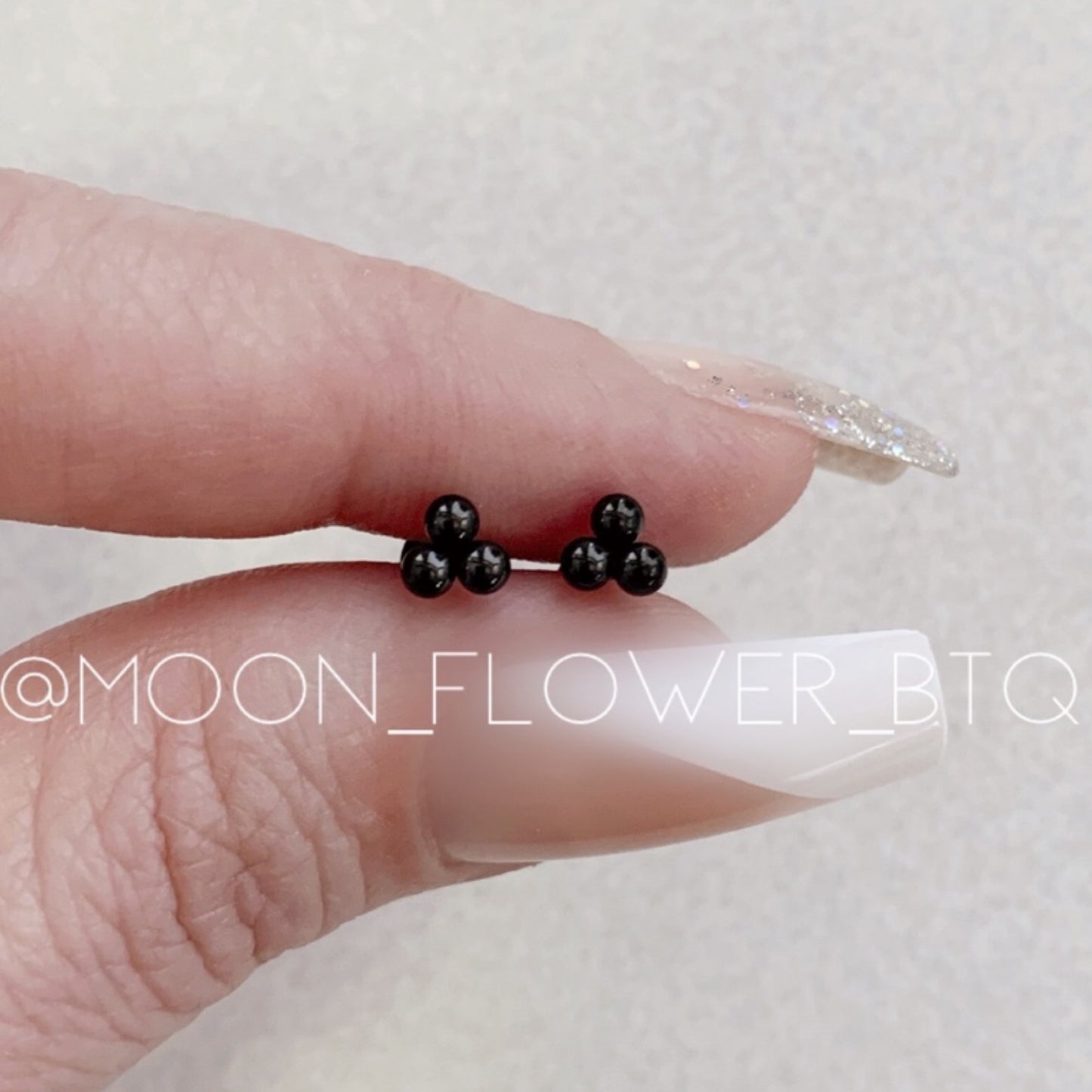 Tiny Black Triple Ball Dot Earrings