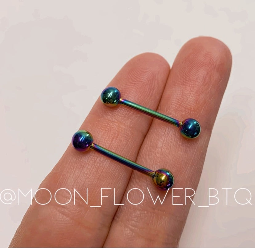 Rainbow Barbell Nipple Rings