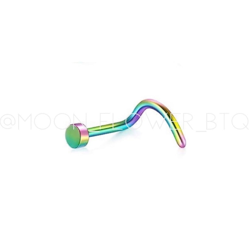 Rainbow Nail Head Hook Screw Nose Ring