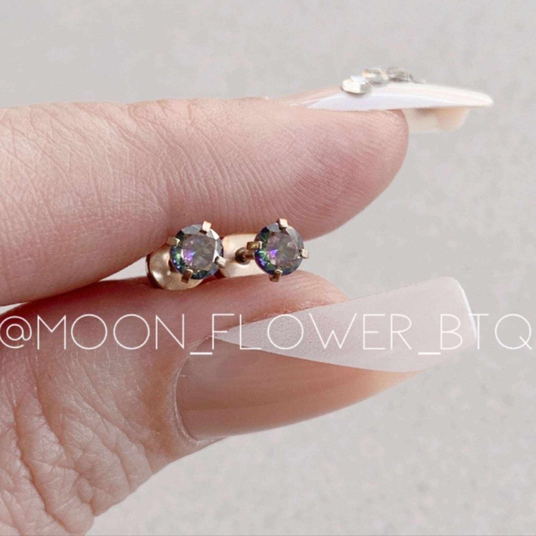 Tiny Rose Gold Rainbow CZ Earrings