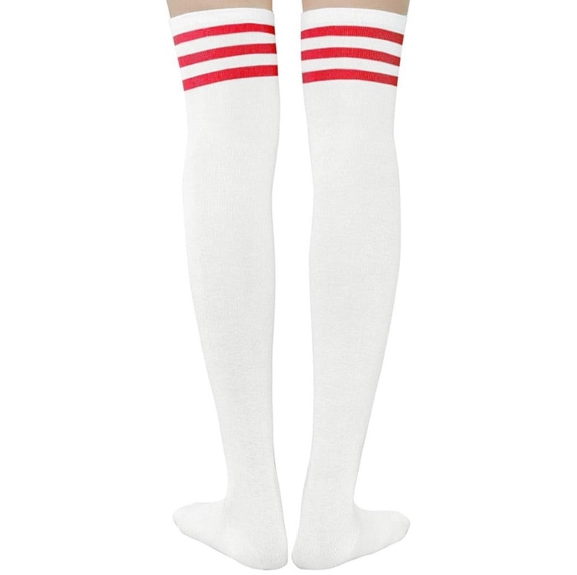 White Red Over the Knee Thigh High Socks