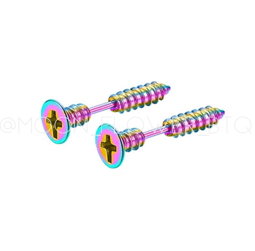 Rainbow Stainless Steel Screw Stud Earrings