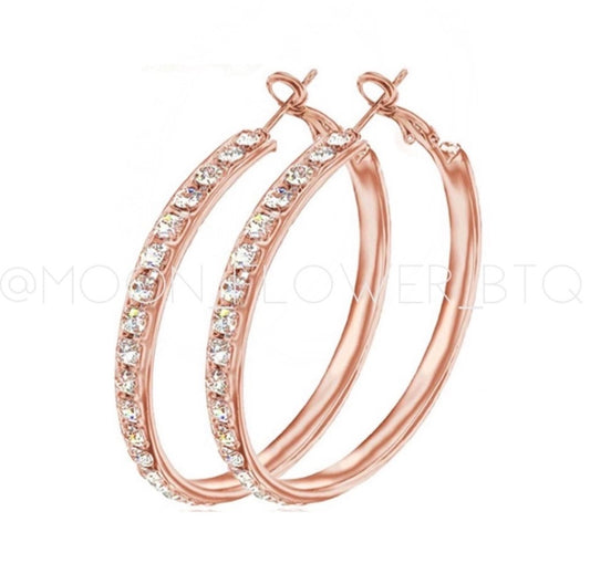 Rose Gold CZ Hoop Earring