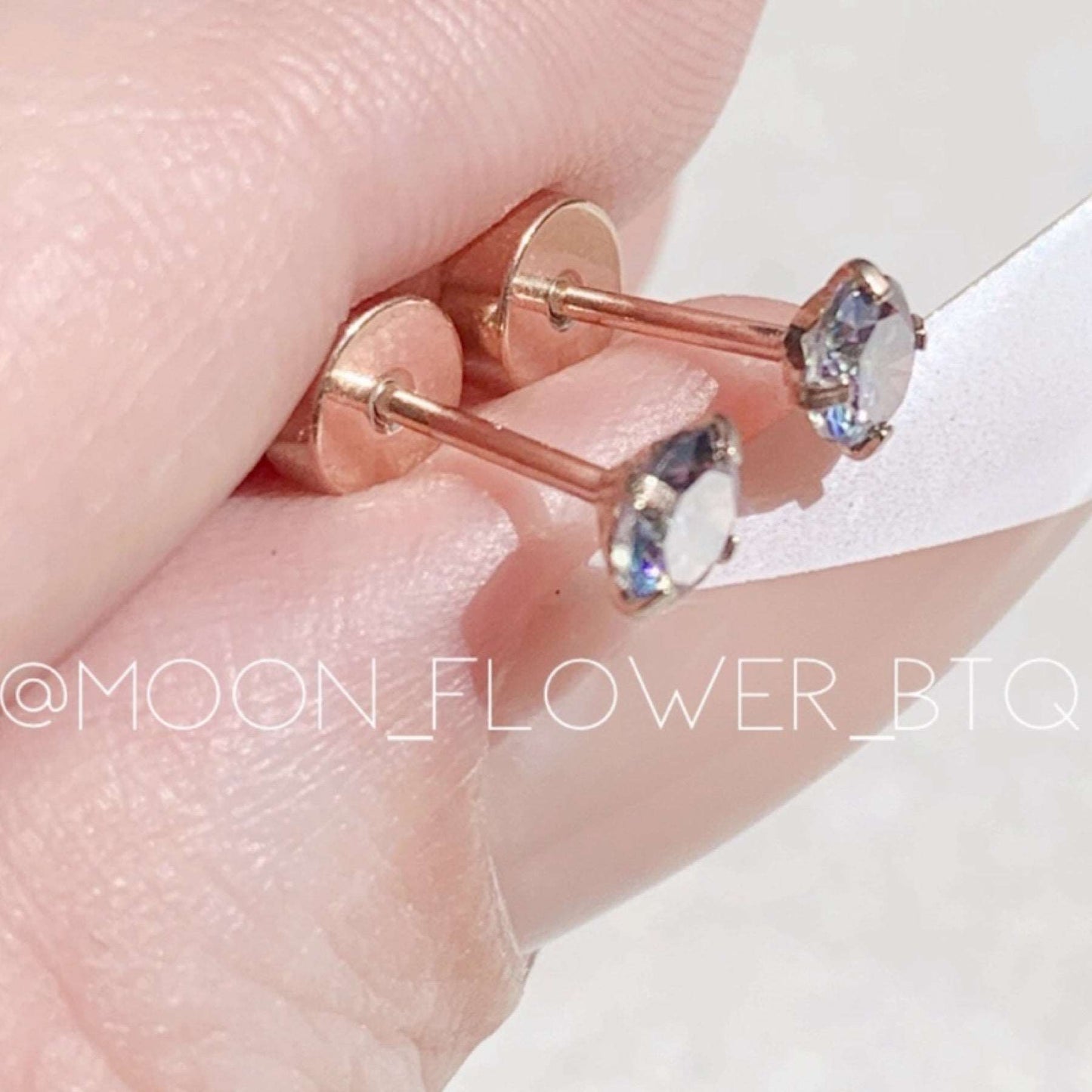 Tiny Rose Gold Rainbow CZ Earrings