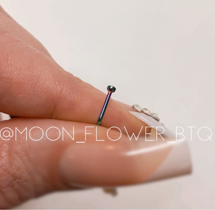 Rainbow CZ Hook Screw Nose Ring