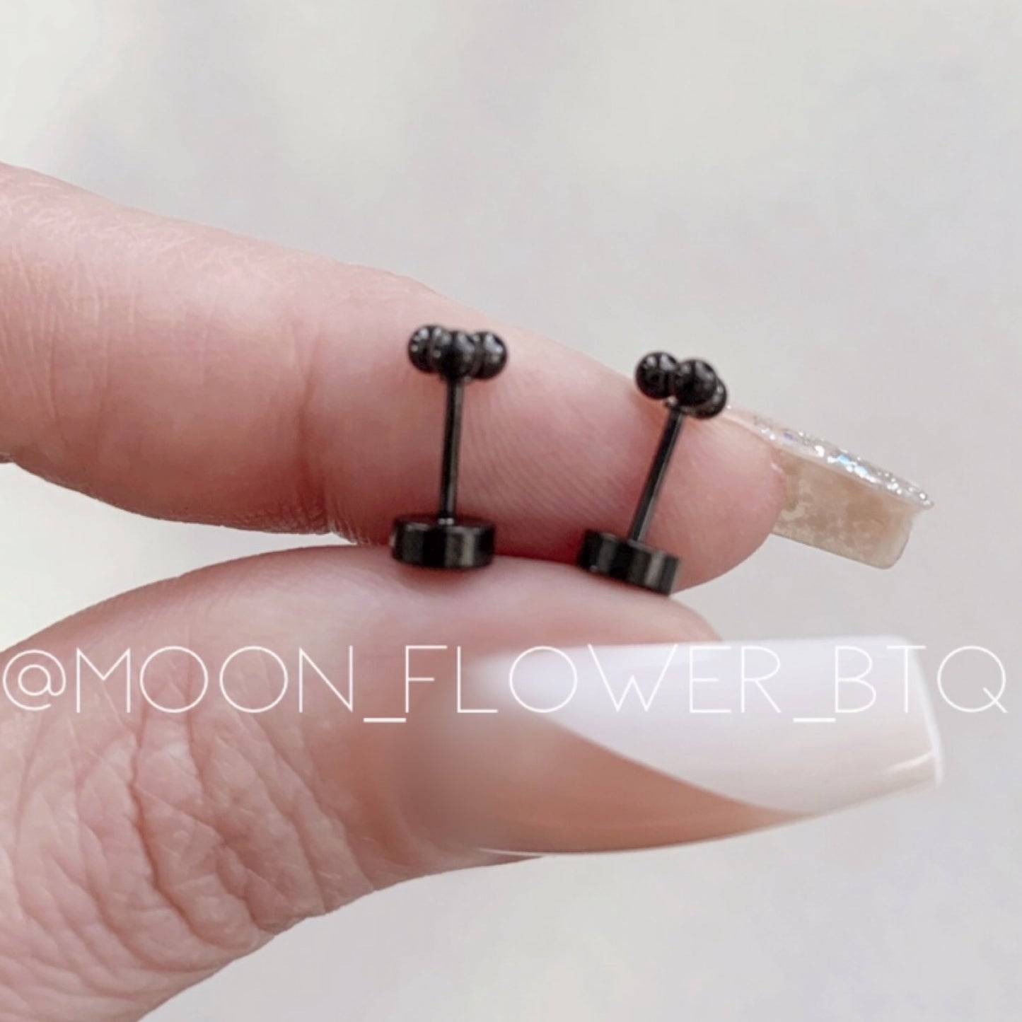 Tiny Black Triple Ball Dot Earrings