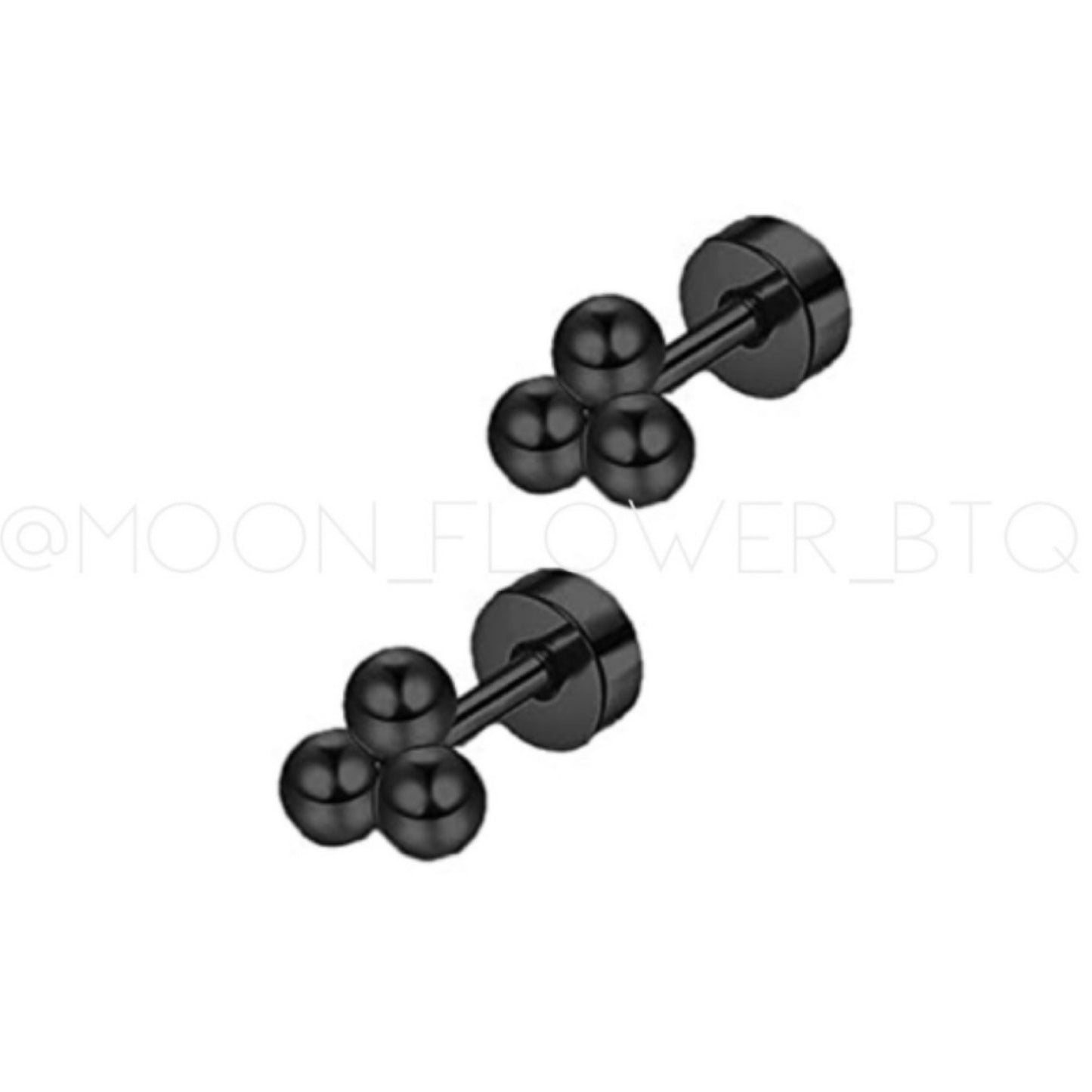 Tiny Black Triple Ball Dot Earrings