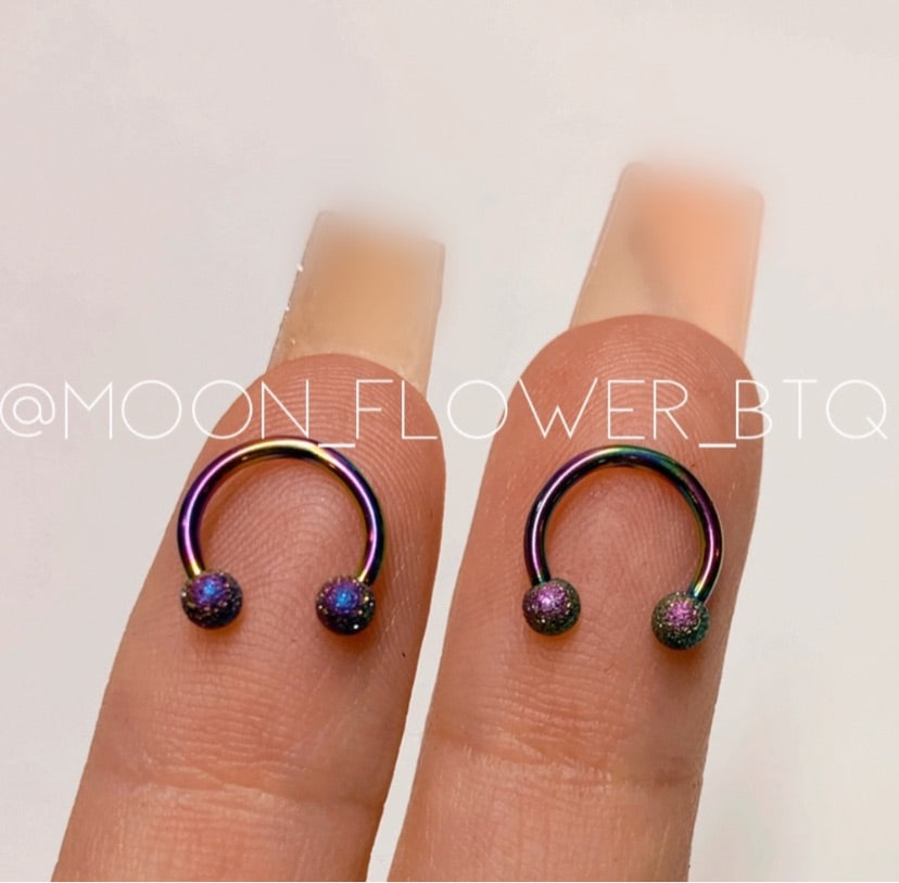 Rainbow Horseshoe Barbell Earrings