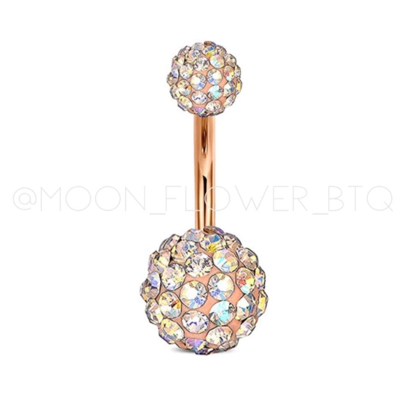 Rose Gold CZ Encrusted Navel Belly Button Ring