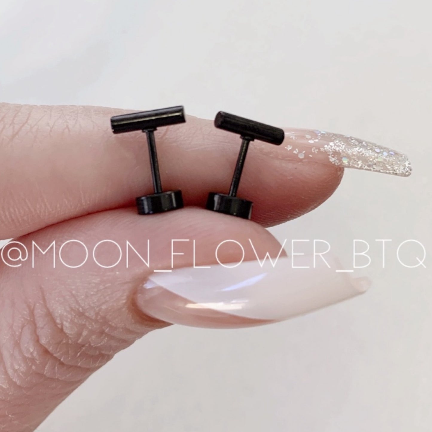 Tiny Black Bar Flat Back Earrings