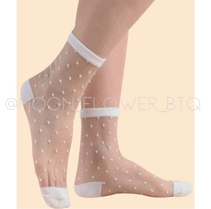 White Polka Dot Sheer Mesh Transparent Nylon Socks