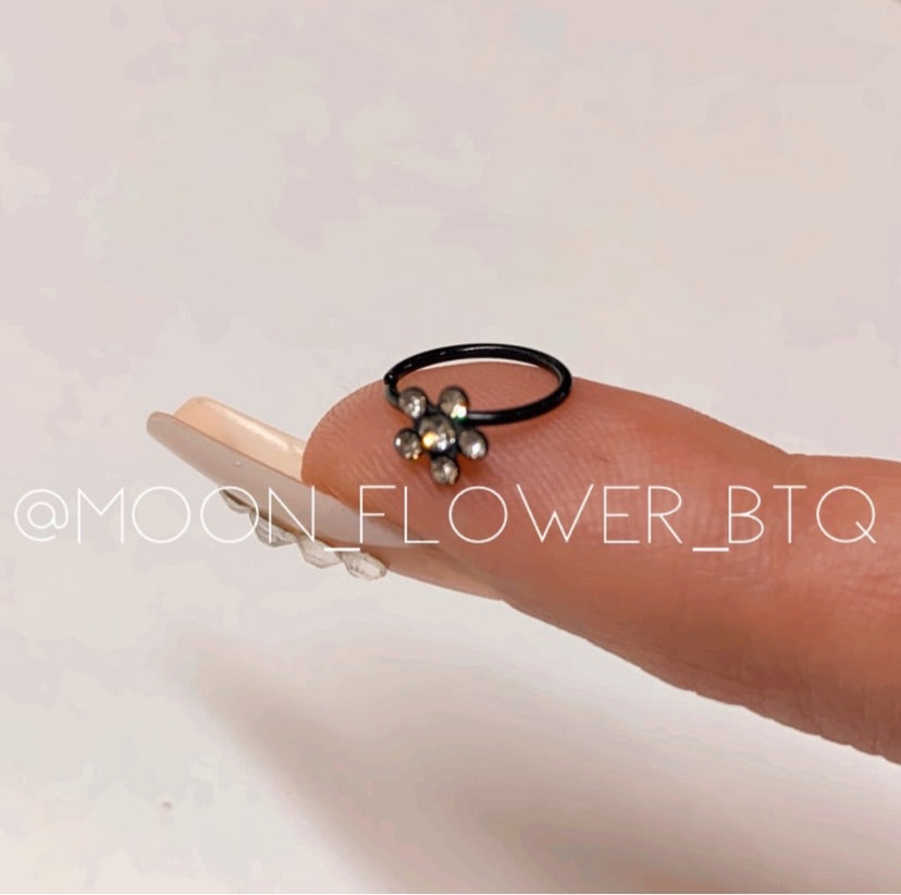 Black Flower Hoop Nose Ring