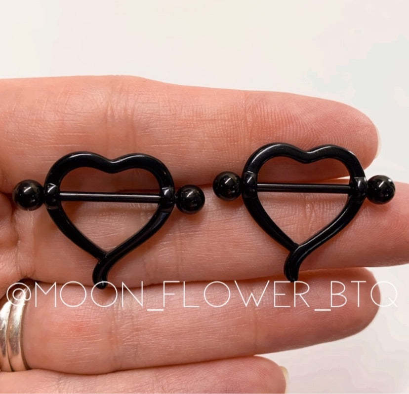 Black Heart Nipple Rings