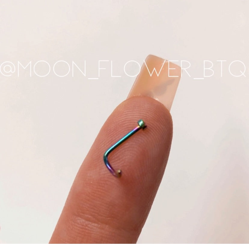 Rainbow Nail Head Hook Screw Nose Ring