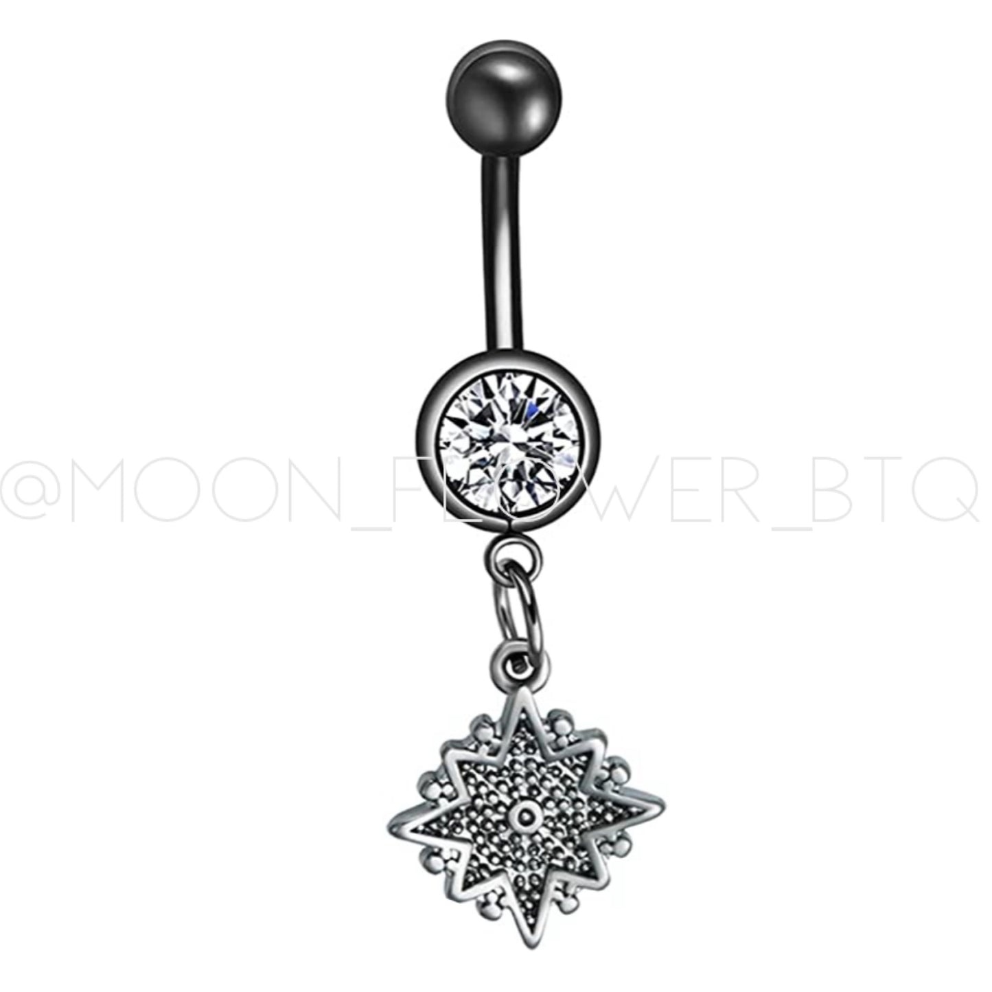 Black Starburst Dangly CZ Belly Button Navel Ring