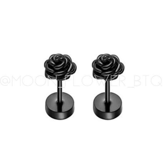 Tiny Black Rose Bud Earrings