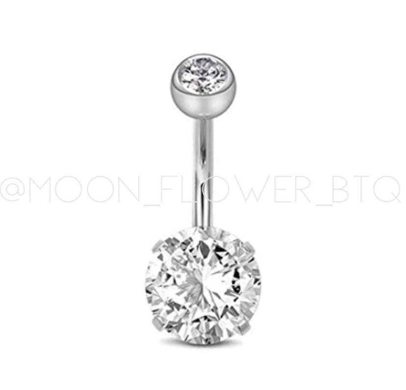 Silver Double CZ Belly Button Navel Ring