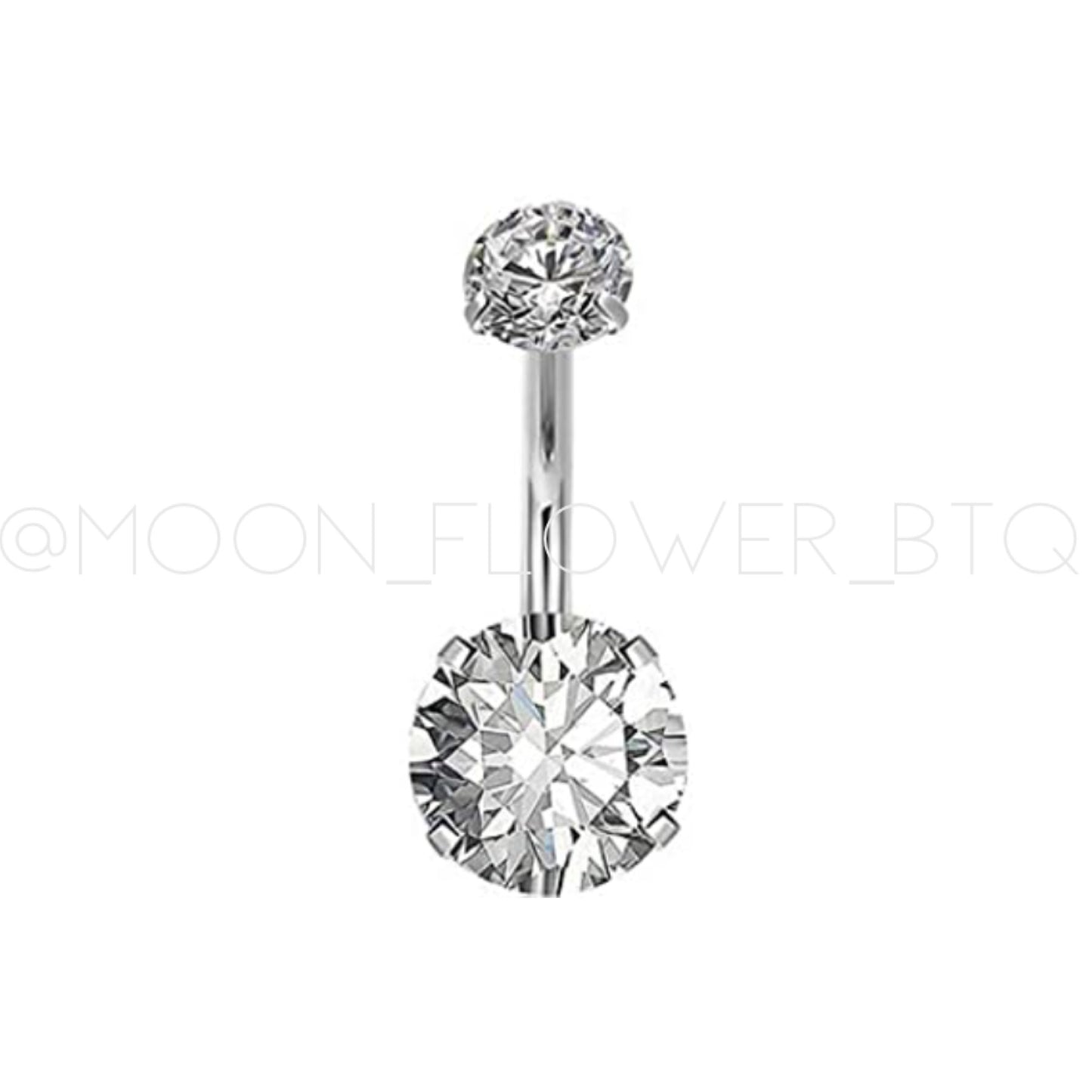 Silver Double CZ Belly Button Navel Ring