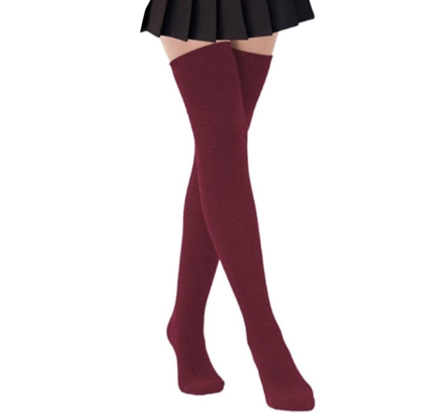 Burgundy Over the Knee Thigh High Socks