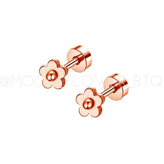 Tiny Rose Gold Retro Hippie Flower Earrings