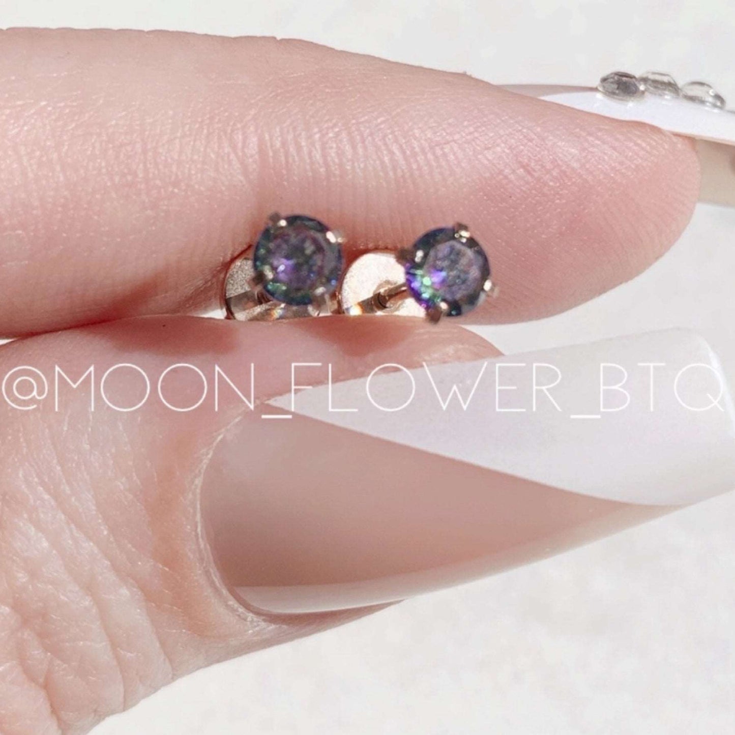 Tiny Rose Gold Rainbow CZ Earrings