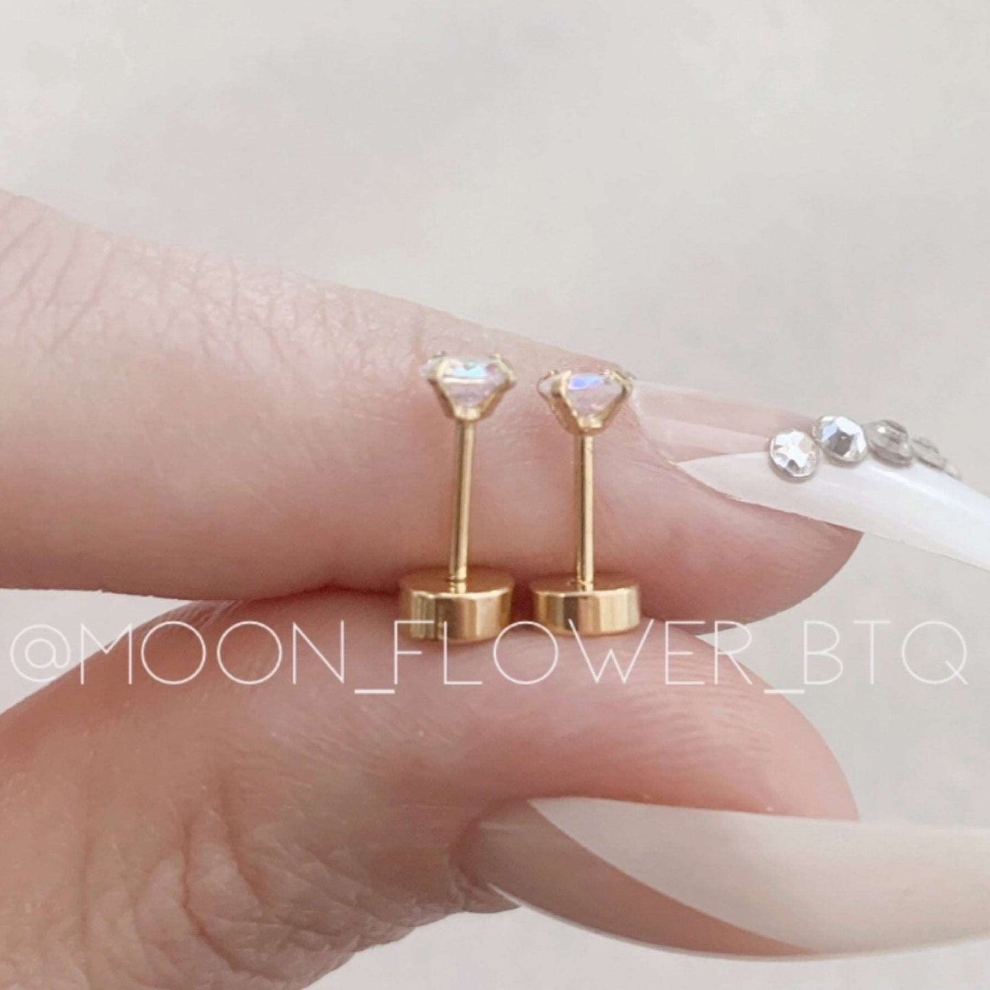 Tiny Gold Iridescent CZ Earrings