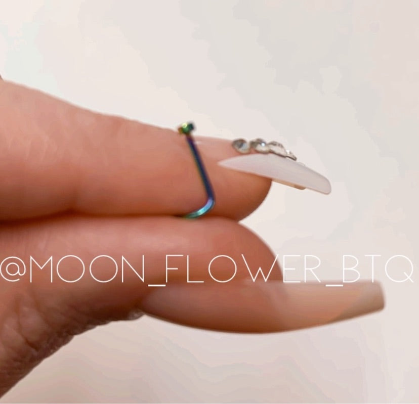 Rainbow Nail Head Hook Screw Nose Ring