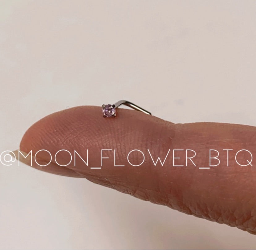 Pink Square CZ L Shaped Nose Ring