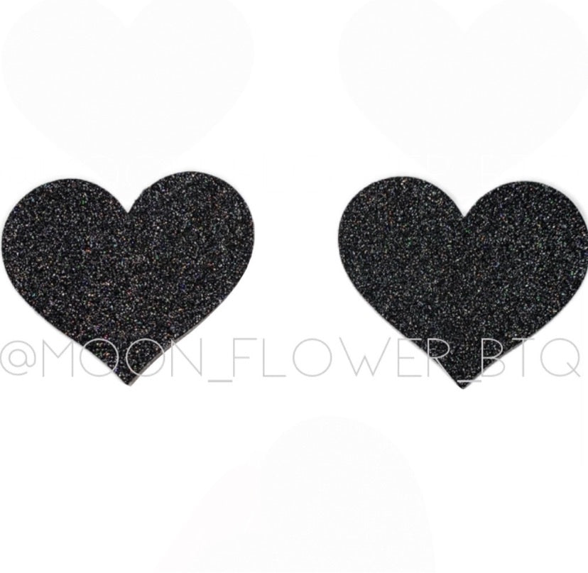 Black Sparkly Heart Pasties