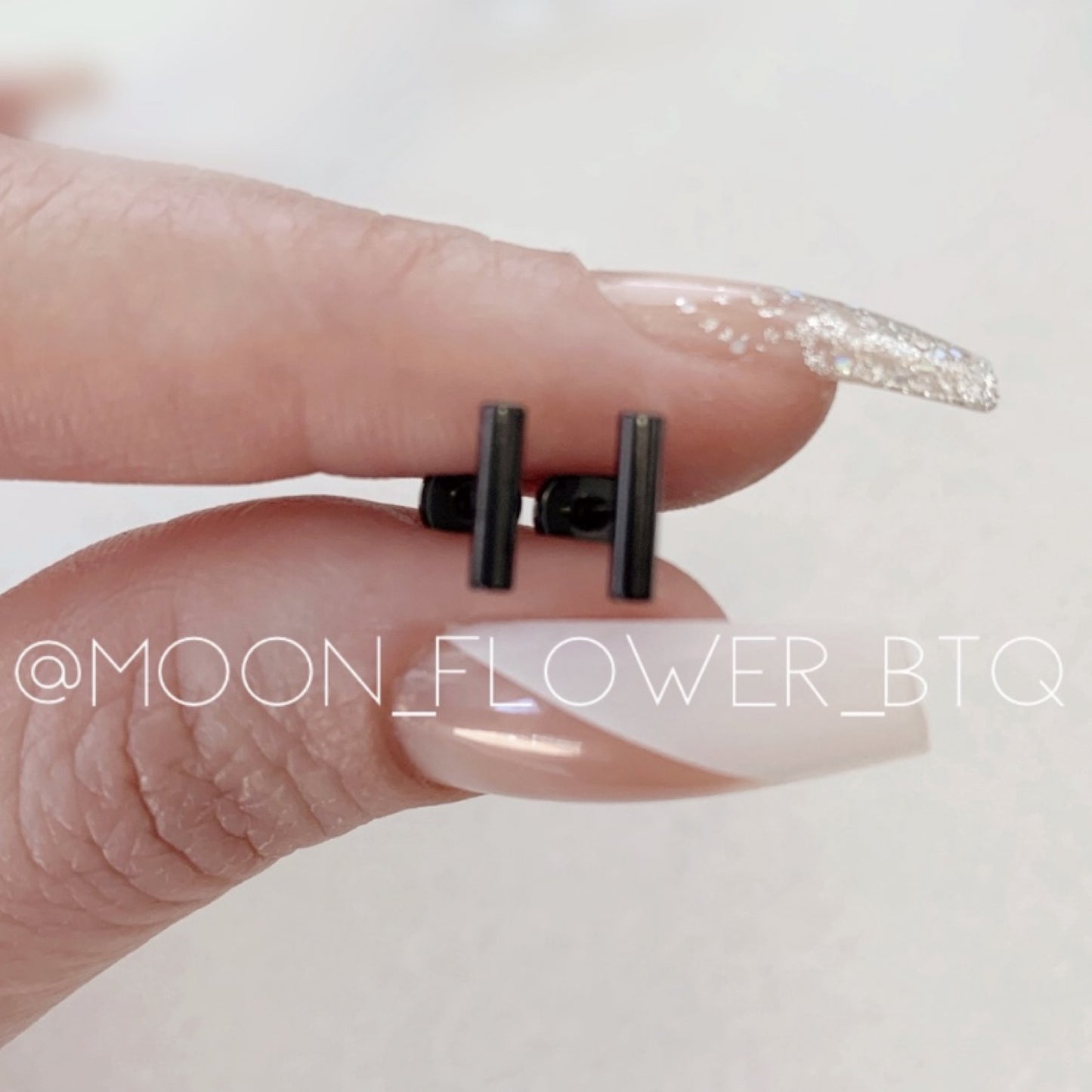 Tiny Black Bar Flat Back Earrings